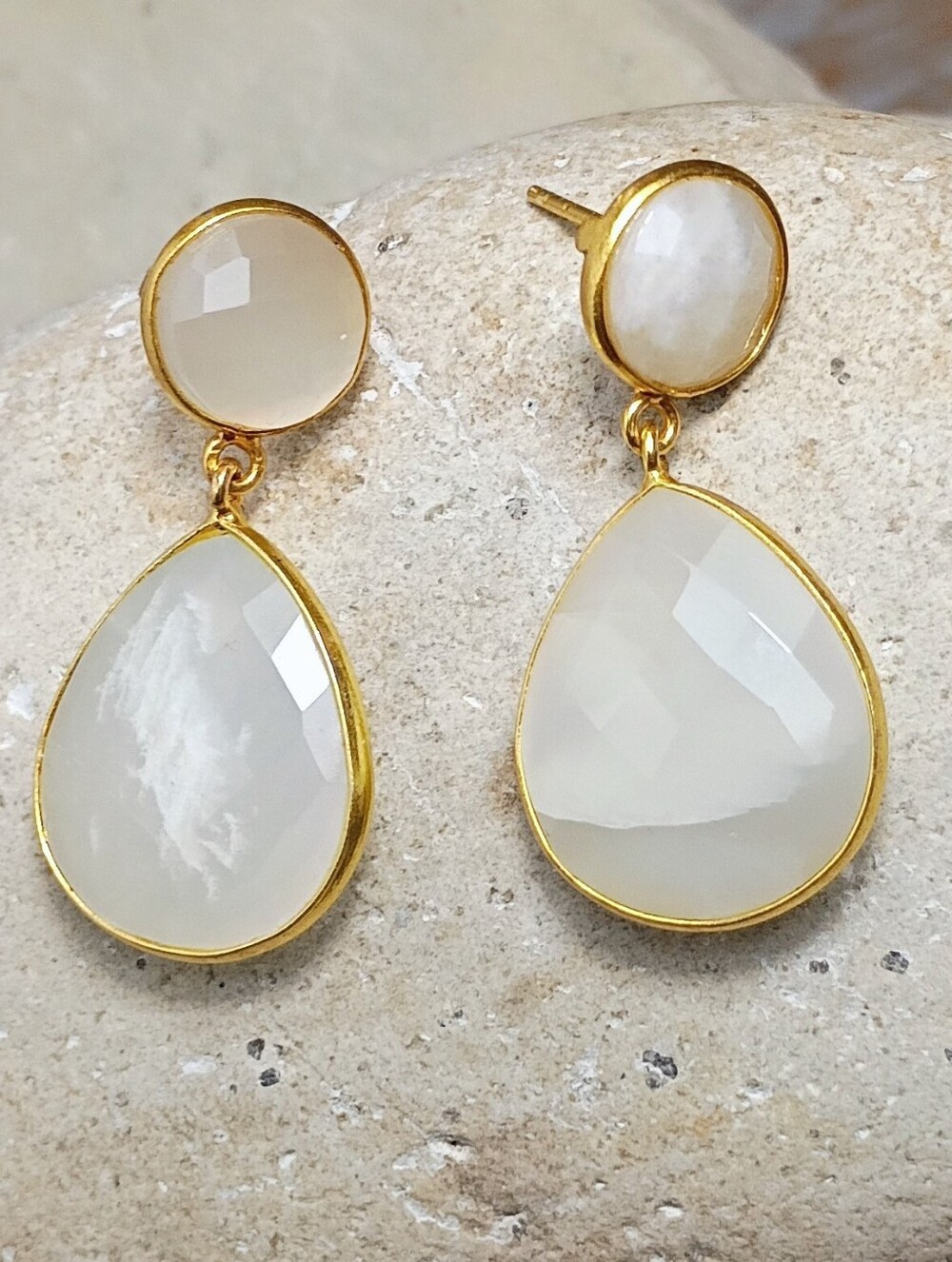 Crystal Quartz Gemstone Dangle Earrings 925 Sterling Silver 18k Gold Plated